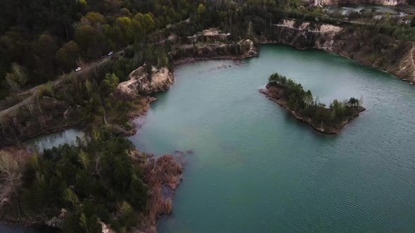 Aerial drone view Basalt columns Amazing industrial landscape