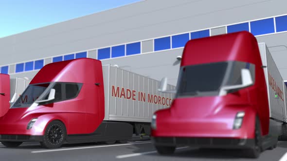 Modern Semitrailer Trucks with MADE IN MOROCCO Text