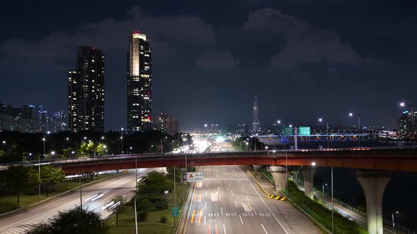 Seoul North Riverside Night Traffic