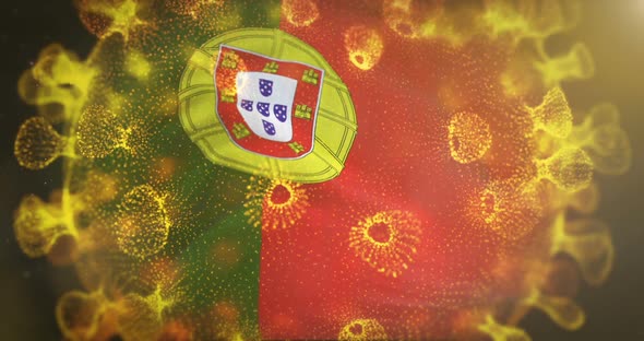 Portugal Flag With Coronavirus Microbe Centered