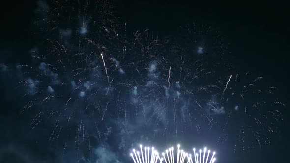 Colorful Firework display at night on sky background alt