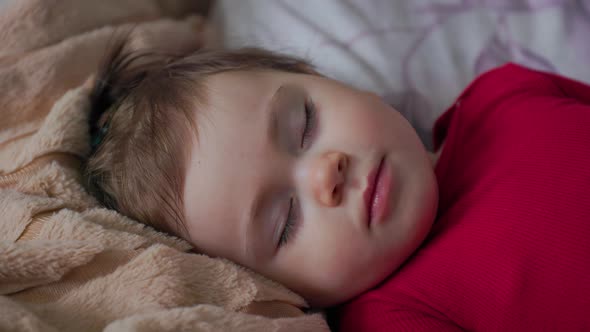 Portrait of a Peaceful Adorable Baby Sleeping on His Bed in a Room at Home