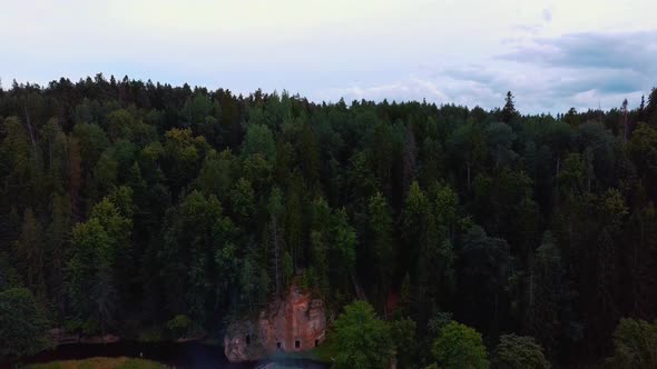 Anfabrika Rocks and Cellars, Ancient Sandstone Caves, Ancient Chambers in Ligatne, Latvia 4K Video