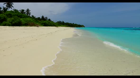 Aerial travel of beautiful tourist beach trip by turquoise water with white sand background of a pic