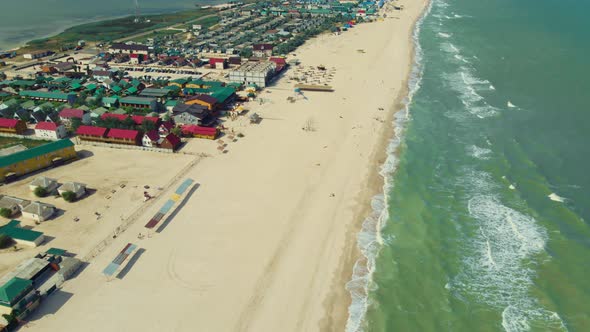 Aerial Drone Shot Narrow Long Island in Azov Sea with Long Sandy Beaches