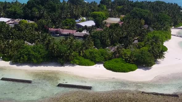 Aerial seascape of exotic lagoon beach trip by clear lagoon with sand background