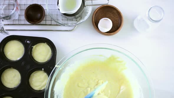 Step by step. Preparing traditional sweet cornbread from organic ingredients.