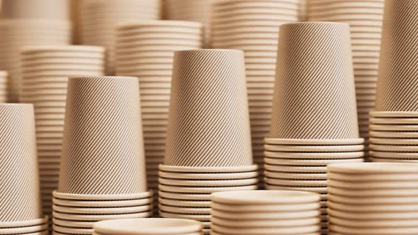 Seamless looping animation of assorted disposable coffee cups. Stacks of cups.