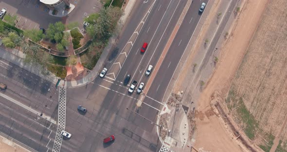 High Above Panorama View of a Freeway Interchanges the Roads on Interstate the Traffic Across