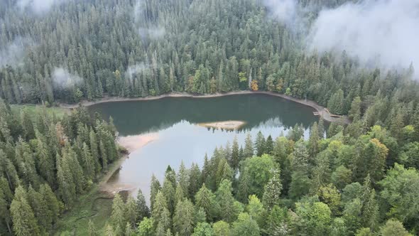 Mountain Lake Synevyr. Aerial View of the Carpathian Mountains in Autumn. Ukraine