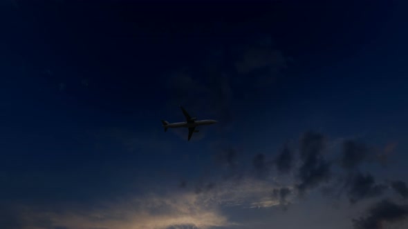 4K Airplane Sunset Fly