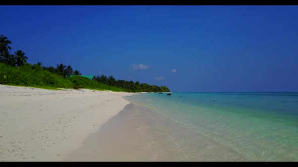 Aerial view panorama of exotic lagoon beach journey by blue lagoon with white sand background of a d