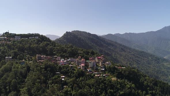 Pelling in India in the state of Sikkim seen from the sky