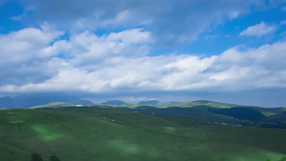 Green Mountain Landscape With Hills And Clouds Timelapse - Time Lapse