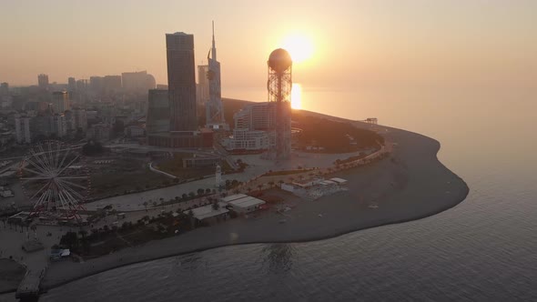 Sunset In Batumi With Black Sea Background