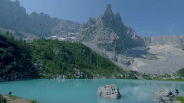 Morning with Clear Sky on Lago Di Sorapis in Italian Dolomitesmilky Blue Lake Lago Di Sorapis Lake