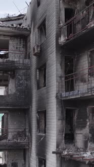 Vertical Video of a Destroyed House During the War in Ukraine