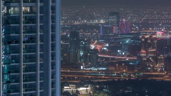 Aerial View of Neighbourhood Zabeel and Dubai Creek with Typical Old and Modern Buildings Night