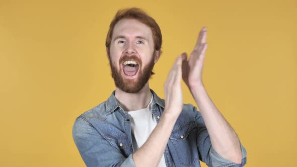 Applauding Redhead Man Clapping Yellow Background