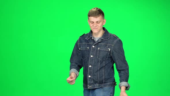 Guy Goes and Dances, Smiles and Rejoices on a Green Screen, Chroma Key
