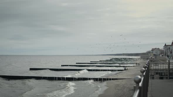 Promenade Along Sea Coast In Autumn