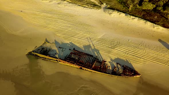 Drone footage of the Maheno Shipwreck on Fraser Island. Footage taken during sunrise with only one c