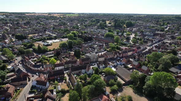 Hadleigh  town Suffolk, UK reverse drone aerial view