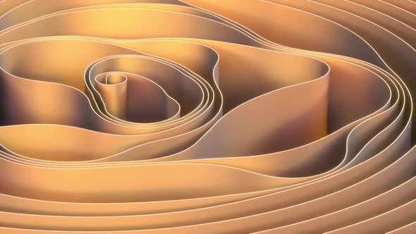 4K video. Animated abstract golden background of a spiral waving and moving. 3d render