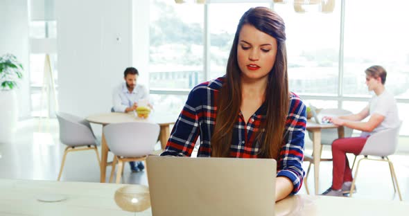 Female executive sitting at desk and using laptop