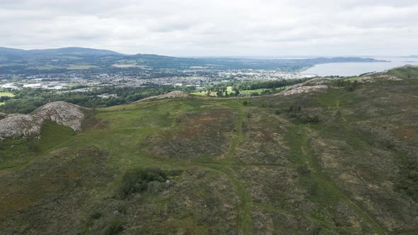 Revealing Shot Of The Scenic Bray Town Landscape And Golf Course From The Bray Head Mountain In Wick