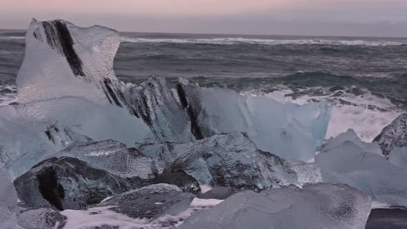 Waves Splashing Ice on Diamond Beach Iceland