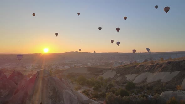 Cappadocia, Turkey : Balloons in the Sky. Aerial View