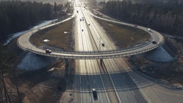 Aerial View of a Roundabout Aerial Crossing of Several Roads