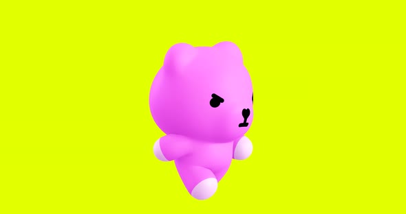 Funny Looped cartoon kawaii pink Bear character. Cute emotions and move animation. 4k video