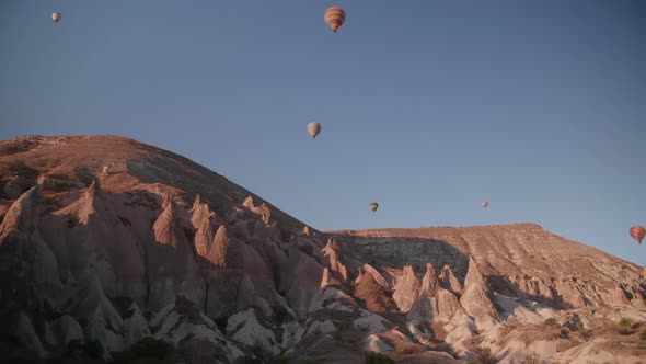 Hot air balloon flight, views from above,  Cappadocia, at sunrise