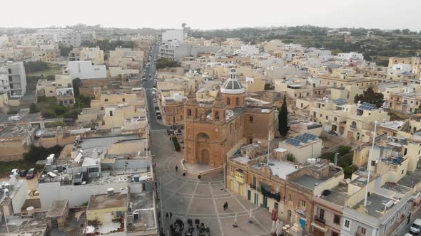 Aerial view from drone shot of medieval city of Marsaxlokk Malta