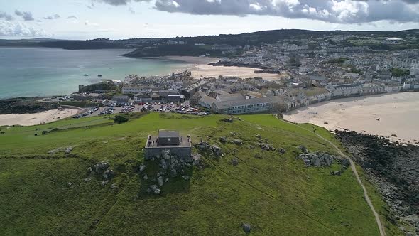 View overlooking Porthminster Beach St Ives Cornwall England UK