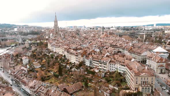 The Old City, Altstadt,  medieval city center of Bern, Switzerland. Orbiting shot