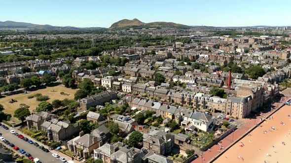 Drone Footage Portobello Beach Edinburgh Scotland Uk Summer Vacation Destination