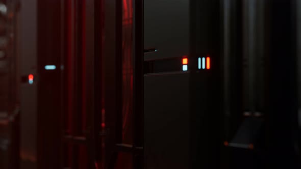Futuristic Dark Data Center with Metal and Lights alt
