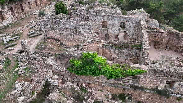 Old ruined city Syedra Turkey Alanya 4K Aerıal Vıew