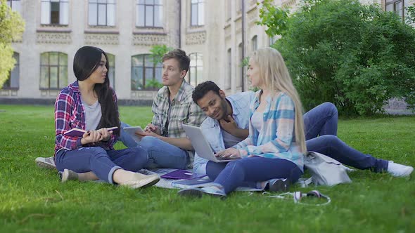 Senior Students Communicating, Having Rest on Campus Outdoors, Education