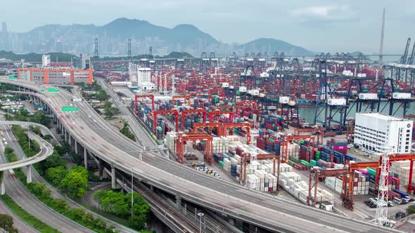 Timelapse Hong Kong Harbour with Busy Container Terminal