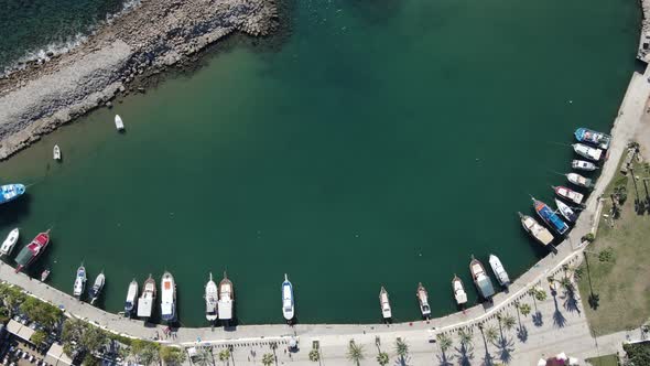 Few Boats Moored in a Small Harbor