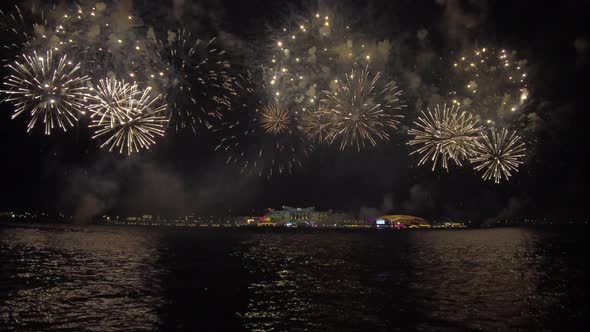 Fireworks in Yas Bay in Abu Dhabi Celebrating Public Holiday