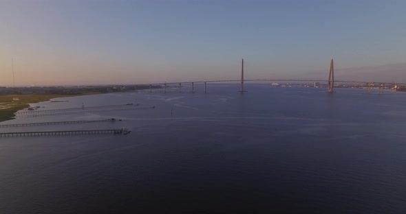 Charleston Ravanel Bridge with downtown aerial