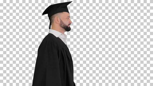 Happy graduate male student walking, Alpha Channel