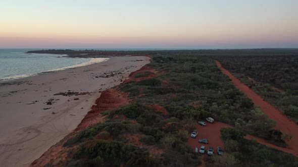 Riddell Beach Sunset, Roebuck, Broome, Western Australia 4K Aerial Drone