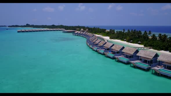 Aerial above nature of paradise resort beach adventure by shallow sea with clean sand background of 