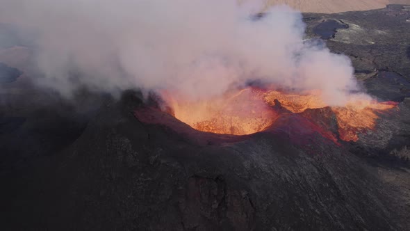 Drone Over Erupting Fagradalsfjall Volcano